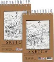 5.5" X 8.5" Top Spiral Bound Sketch Book Pad, Pack of 2, 100 Sheets Each, 60Lb (