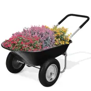 Costway Garden Cart Trolley Wheelbarrow Dump Cart Steel Heavy Duty Hand Trailer Outdoor Planter Lawn Yard Farm Black