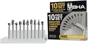 BHA Tungsten Carbide Burr Die Grinder Rotary Tool Bit Set for Aluminum and Other Non Ferrous Material Engraving and Precision Work, Aluma Cut with 1/8” Shank - 10 Pieces