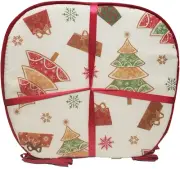 SET OF 4 KITCHEN CHAIR PADS CUSHIONS w/ties, 15"x15", CHRISTMAS TREES & GIFTS,BH
