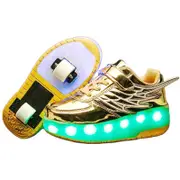 Nevenka Kids LED Roller Skate Shoes Boys Girls Sneakers with Double Wheel-CD03-Golden