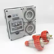 3 pin 2 x 15 Amp RCD Protected Outlet with 2x Male Plug IP66 Outlet Industrial