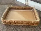 Vintage PYREX 233 Casserole Baking Dish + Wicker Basket Carrier Leather Handles