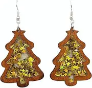 [Pingyongchang] Christmas Tree Wood Dangle Drop Earrings for Women Cute Handmade Colorful Star Glitter Acrylic Xmas Tree Earrings Christmas Holiday Festival Party Jewelry Gift