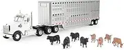 Freightliner 1:32 Scale 122SD Semi with Cattle Trailer and Cows, Farm Toy for Kids, 3 Years and Up