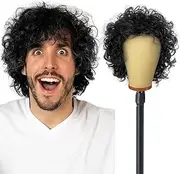 UILYNIU Men's Black Wig Long Curly Wig 70s 80s Afro Shaggy Men's Wig Hippie Costume Disco Dude Punk Wig for Men Cosplay Halloween Fancy Dress Theme Party (Black)