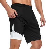[ZZXXB] Black Athletic Shorts for Men with Pockets 2 in 1 Quick Dry Running Shorts