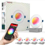 4" LED Smart Slim Recessed Pot Light, WiFi APP & Voice Control, 120VAC, 9W, 6...