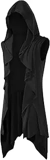 [Runcati] Mens Hooded Cardigan Sleeveless Ruffle Shawl Collar Open Front Knit Drape Robe