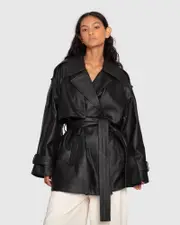 [Belle & Bloom] Forevermore Leather Trench Coat - Black