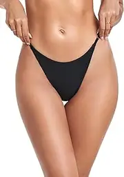 [RELLECIGA] Women's Thong Bikini Bottoms Cheeky High Leg Swim Bottom High Cut Bathing Suit Bottoms