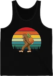 [Sumairah] Funny Retro Bigfoot Pineapple Tank Top, Sasquatch with Fruit Tee for Men Women