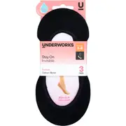 Underworks Ladies Invisible Footlets Black 5 - 8 3 pack