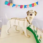 White Labrador Dog in Daisy Garden 3D Pop Card