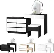 ALFORDSON Modern Dressing Table with LED Mirror, Adjustable Vanity Makeup Desk with 8 Storage Drawers and Stool, Black White