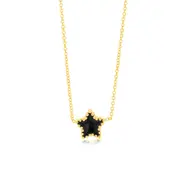 Sterling Silver Gold Plated Black Enamel Star Pendant on 42+3cm Chain