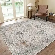 HAOLEYAO 200x300cm Area Rugs for Living Room, Machine Washable Non Slip Vintage Rugs, Low Pile Lightweight Chenille Print Rug for Bedroom, Dining Room, Home Office (Taupe)