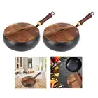 Frying Wok Pan, Cooking Pot Cookware with Wooden Lid, Chinese Wok, Iron Wok Pan