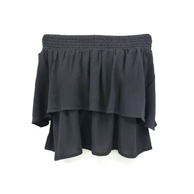 New Flynn Skye Athens Top Womens S Black Off Shoulder Rayon Ruffle