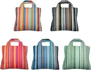 Envirosax Reusable Bag Polyester Shopping Grocery Bags Set of 5 Delightful Stripe Designs Water Resistant, Multicolor, One Size
