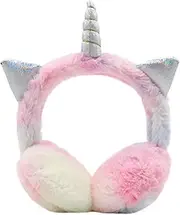 [BUTITNOW] Cute Rainbow Unicorn Earmuffs for Women Kids Girls, Foldable Warm Soft Plush Comfortable Outdoor Winter Ear Warmers