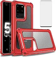 [Asuwish] Phone Case for Samsung Galaxy S20 Ultra 5G with Tempered Glass Screen Protector Clear Cover TPU Slim Thin Hybrid Shockproof Silicone Cell Protective S20ultra 20S S 20 A20 S2O 20ultra G5 Red