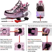 Nevenka Rechargeable LED Light Shoes Roller Skates for Kids-028 Black Pink