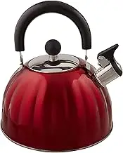 Mr. Coffee Twining Pumpkin Shaped Stainless Steel Whistling Tea Kettle, 2.1-Quart, Metallic Red