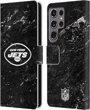 Head Case Designs Officially Licensed NFL Marble New York Jets Artwork Leather Book Wallet Case Cover Compatible with Samsung Galaxy S24 Ultra 5G