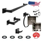 Durable Matte Black 4-Piece Bath Accessory Set – Robe Hook, Towel Bar, Ring