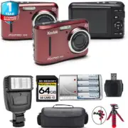 Kodak PIXPRO FZ43 Digital Camera (Red) + 1 Yr Warranty + Flash - 64GB Kit