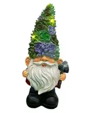 Solar Powered Gnome with Flower Hat and Shovel, Decorated Solar Light, Garden