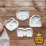 Mothers Day Cookie Cutter Set with Embosser Stamps - Flowers - Heart