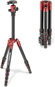 Manfrotto Element Travel Tripod Small Red Aluminum 5 Shelves MKELES5RD-BH