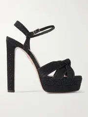 [Aquazzura] Aquazzura - Nina Plateau 130 Knotted Metallic Woven Platform Sandals - Black - IT39 IT 39 Black