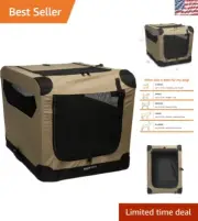36" Foldable Travel Dog Kennel - Premium Tan Polyester for Small Breeds