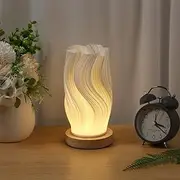 Table Bedside Lamp with Woodbase, Versatile Touch Control Table Lamp for College Dorm, Nightstand PLA Lampshade Living Room Bedroom (Black)