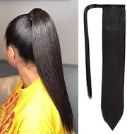 SEIKEA Clip in Ponytail Extension Wrap Around Straight Hair 28 Inch Synthetic Hairpiece - Black Brown