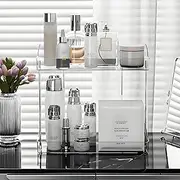 JIOUHM Desktop Makeup Organiser, Transparent Cosmetic Organiser 2 Tier, Large Capacity Bathroom Vanity Make up Storage Organiser for Skincare, Perfumes