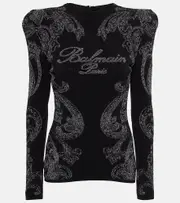 [Balmain] Balmain Logo paisley cotton-blend jersey top UK 6 black