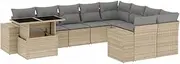 vidaXL Beige Poly Rattan Outdoor Garden Patio Modular Sofa Set with Cushions - 10 Piece Adjustable Dining Table