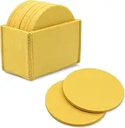 Meffort Inc Set of 10 Felt Coaster Set with Holder, Table Coasters for Drinks, Absorbent & Protect Furniture & Table - Yellow