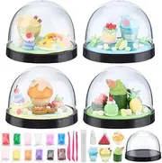 WEBEEDY 4 Sets DIY Ice Cream Snow Globe Making Kit Make Your Own Sweet Treats Water Globe Kit with 5 Styles Ice Cream Figures and Complete Tools Sculpting for Summer Party Decoration