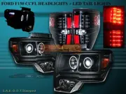 09-13 FORD F150 TWO HALO CCFL LED PROJECTOR HEADLIGHTS + LED TAIL LIGHTS BLACK