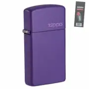 Zippo 1637ZL Slim Purple Matte Logo Windproof Pocket Lighter + FLINT PACK