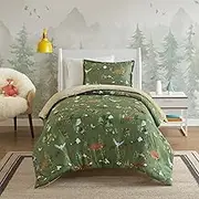 Mi Zone Kids Twin Comforter Set, Reversible Plush Kids Comforter Set, Cozy Plush Reverse Bedding, Winter Fluffy Comforter Bed Set, 1 Sham, Enchanting Forest Animals, Heath, Twin, Sage Green 2 Piece