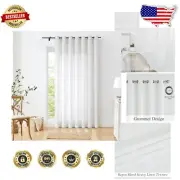 Light Filtering White Solid Curtain 100" x 95" with Heavy Texture and Grommets