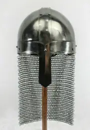 Medieval Steel Viking Nasal Helmet with Chainmail Hand-Forged helmet Battle