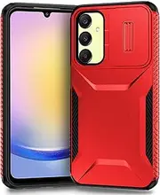 [Yerebel] Case for Galaxy A25 Case, Samsung A25 5G SM-A256U Case with Slide Camera Cover, Military Grade Non-Slip Heavy Duty Rugged Shockproof Protective Phone Cover for Samsung Galaxy A25 Red