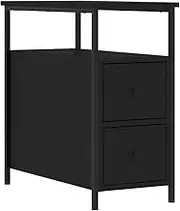 Narrow Side Table with Drawers and Storage Shelf, Small End Table Bedside Cabinet Nightstand Bedside Table Sofa Table End Table for Living Room Bedroom Hallway Corner, Black 30x60x60 cm